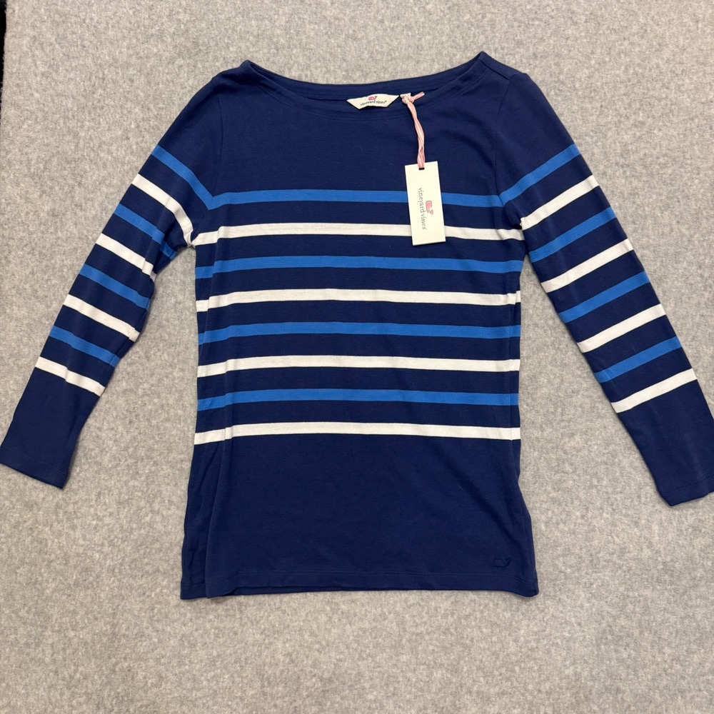 NWT Vineyard Vines Womens Delta Stripe Boatneck Tee Blue White S Modal